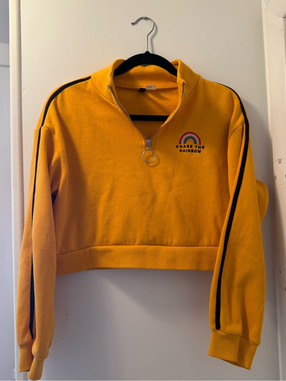 H&M Yellow Cropped Half-Zip Sweatshirt with Rainbow Patch